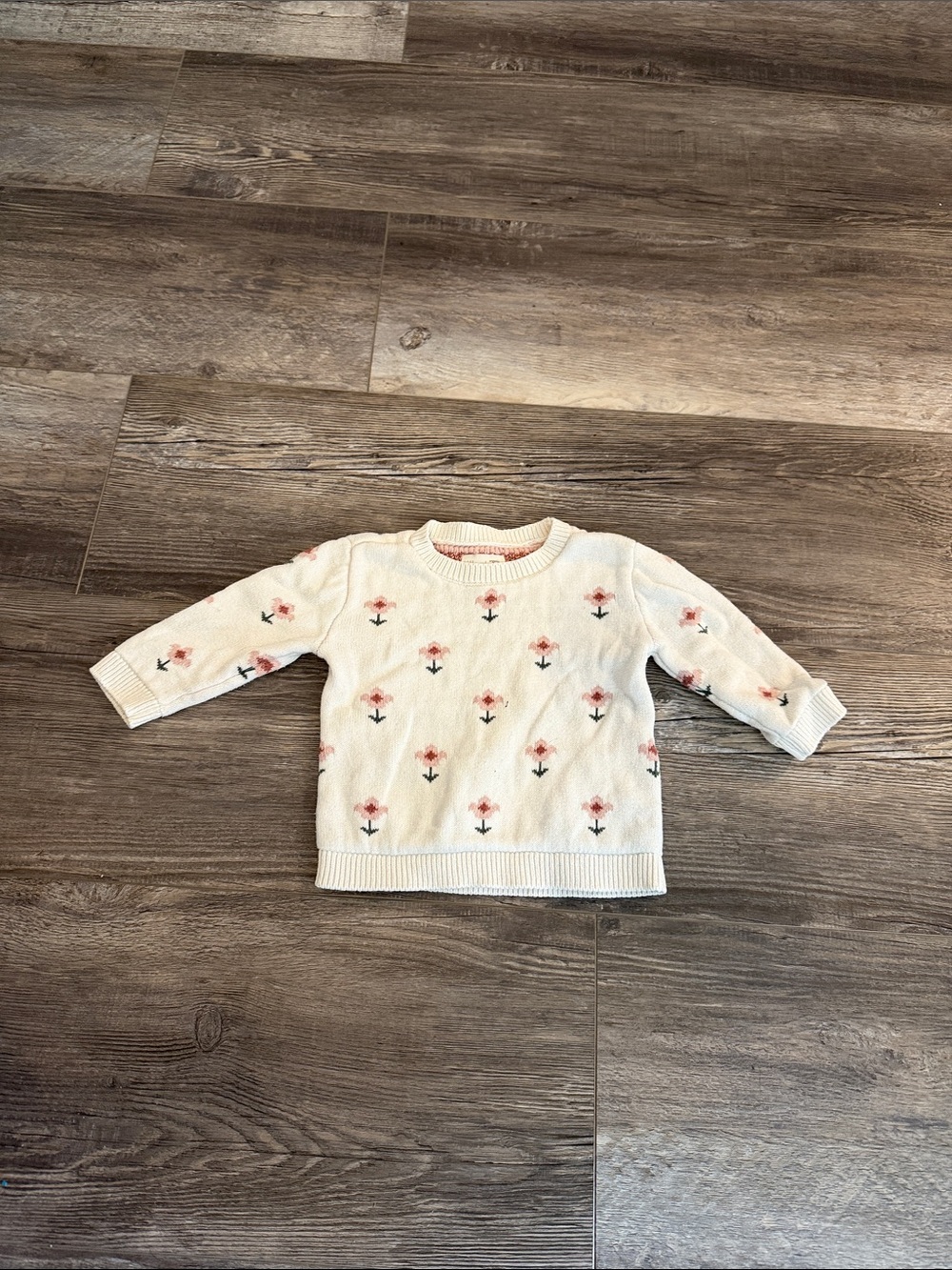 Little Planet Cream Floral Knit Sweater Top for Kids